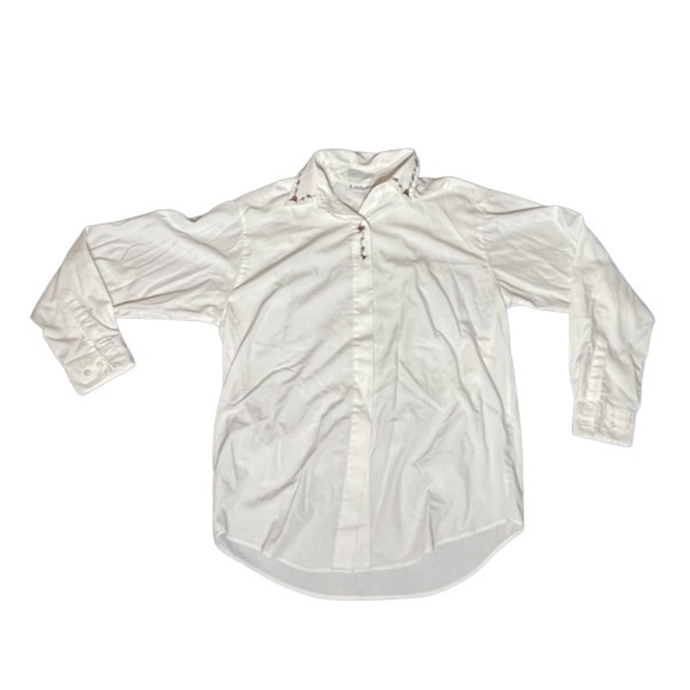 Tabi International Vintage White Blouse with Floral Embroidery Size Medium